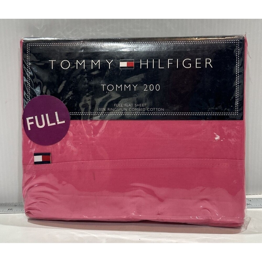 Tommy Hilfiger Blue Full Flat Sheet Pink Tommy 200 Ringspun Combed Cotton